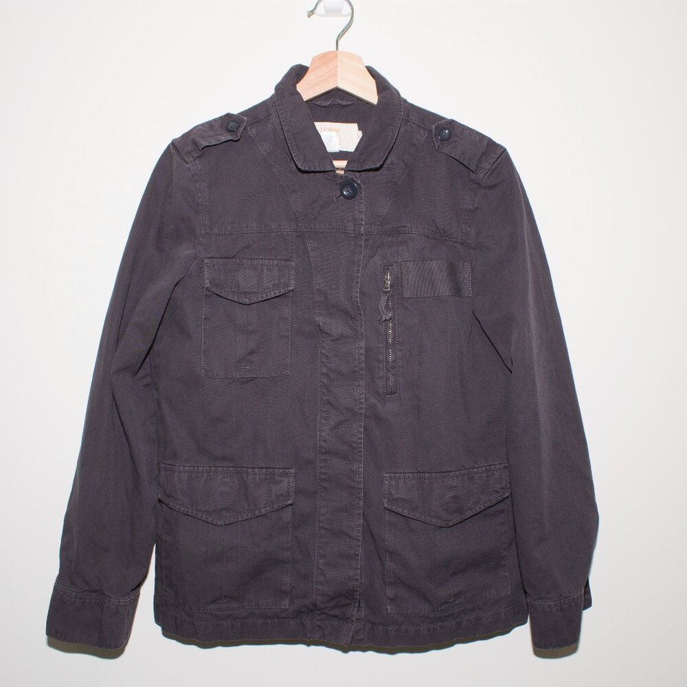 J Crew Classic Twill Chino Utility Jacket Dark Graphite Cotton Womens Size 8